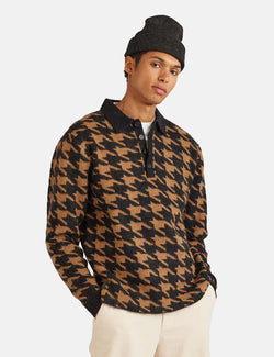 Percival Houndstooth Rugby Shirt (Mohair) - Tan Brown