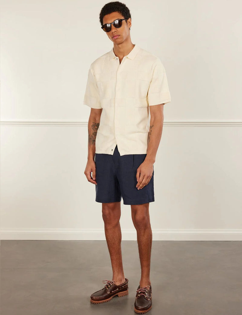 Percival Pleated Linen Shorts - Navy Blue