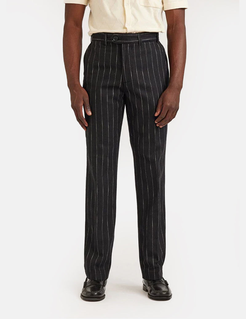 Percival Pinstripe Tailored Trousers (Wool) - Black