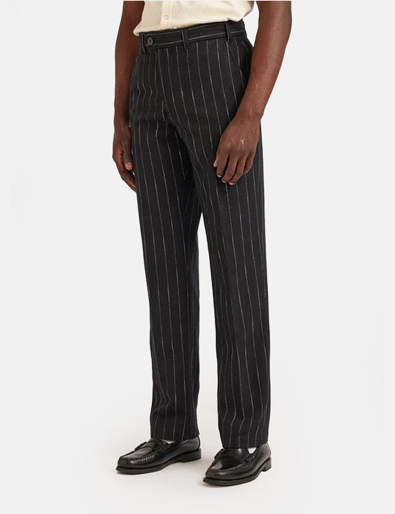 Percival Pinstripe Tailored Trousers (Wool) - Black
