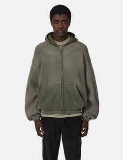ROA Bee Sun Faded Waffle Zip Up Hoodie - Olive Green