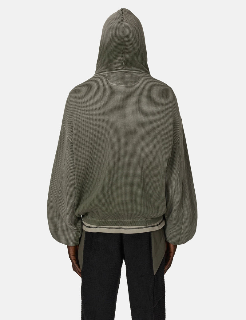 ROA Bee Sun Faded Waffle Zip Up Hoodie - Olive Green