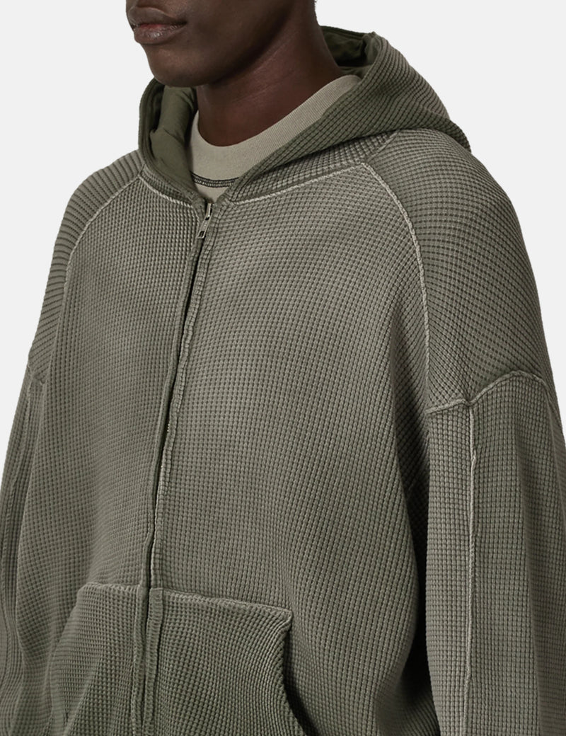 ROA Bee Sun Faded Waffle Zip Up Hoodie - Olive Green