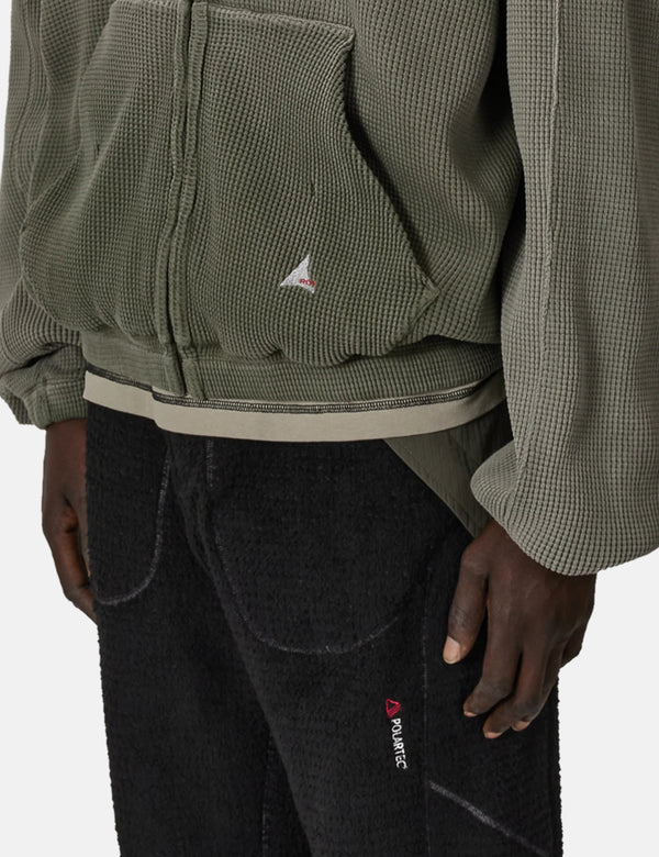 ROA Bee Sun Faded Waffle Zip Up Hoodie - Olive Green
