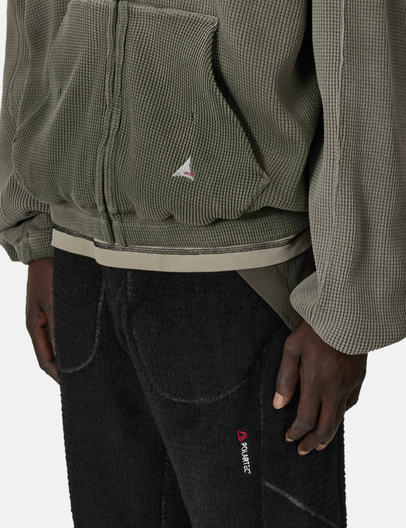 ROA Bee Sun Faded Waffle Zip Up Hoodie - Olive Green