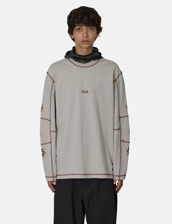 ROA Info Stitch Organic Long Sleeve T-Shirt - Light Grey