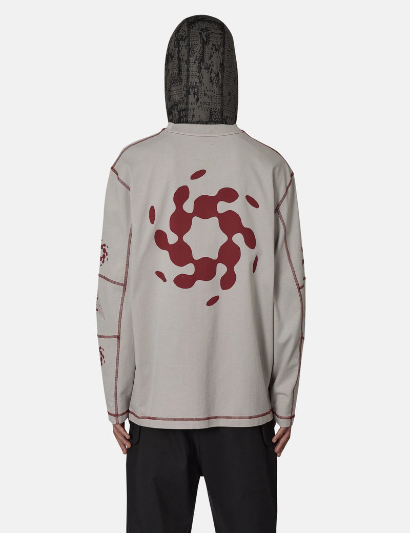 ROA Info Stitch Organic Long Sleeve T-Shirt - Light Grey
