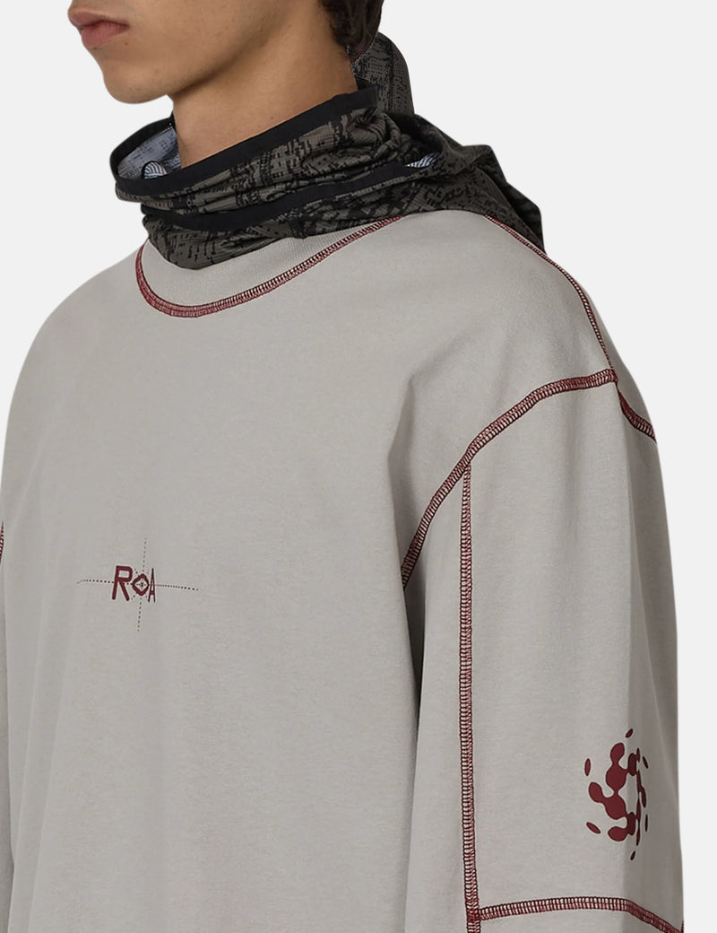 ROA Info Stitch Organic Long Sleeve T-Shirt - Light Grey