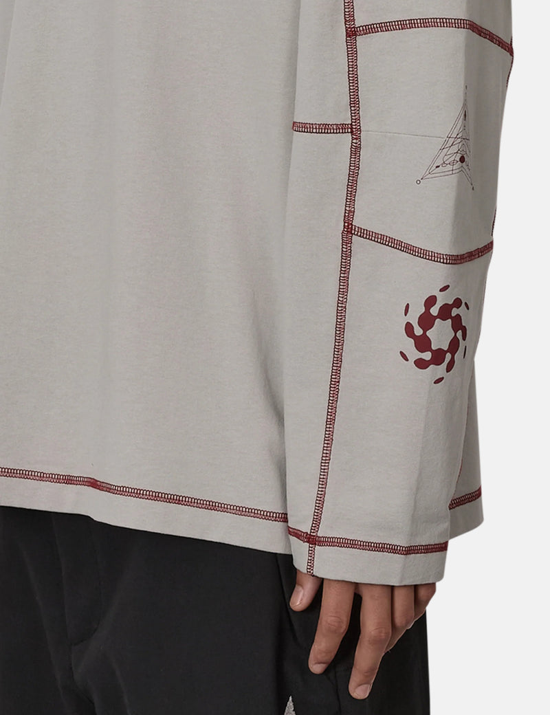 ROA Info Stitch Organic Long Sleeve T-Shirt - Light Grey