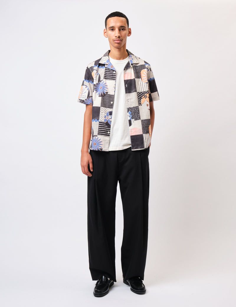 Wax London Didcot Short Sleeve Shirt (Striped Dobby) - Black/Multi