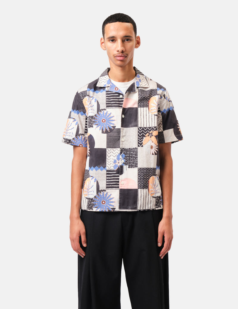 Wax London Didcot Short Sleeve Shirt (Striped Dobby) - Black/Multi