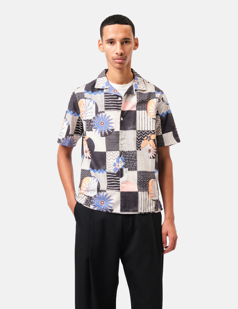 Wax London Didcot Short Sleeve Shirt (Striped Dobby) - Black/Multi
