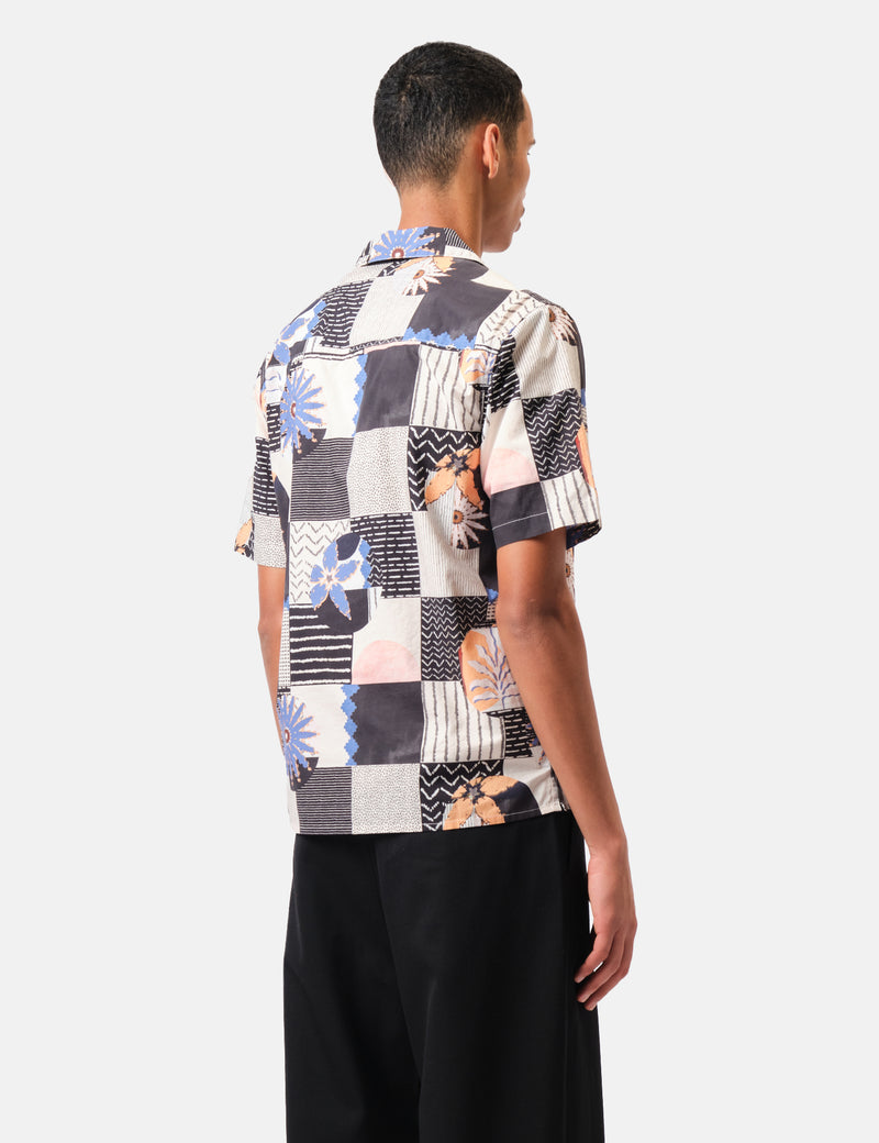 Wax London Didcot Short Sleeve Shirt (Striped Dobby) - Black/Multi