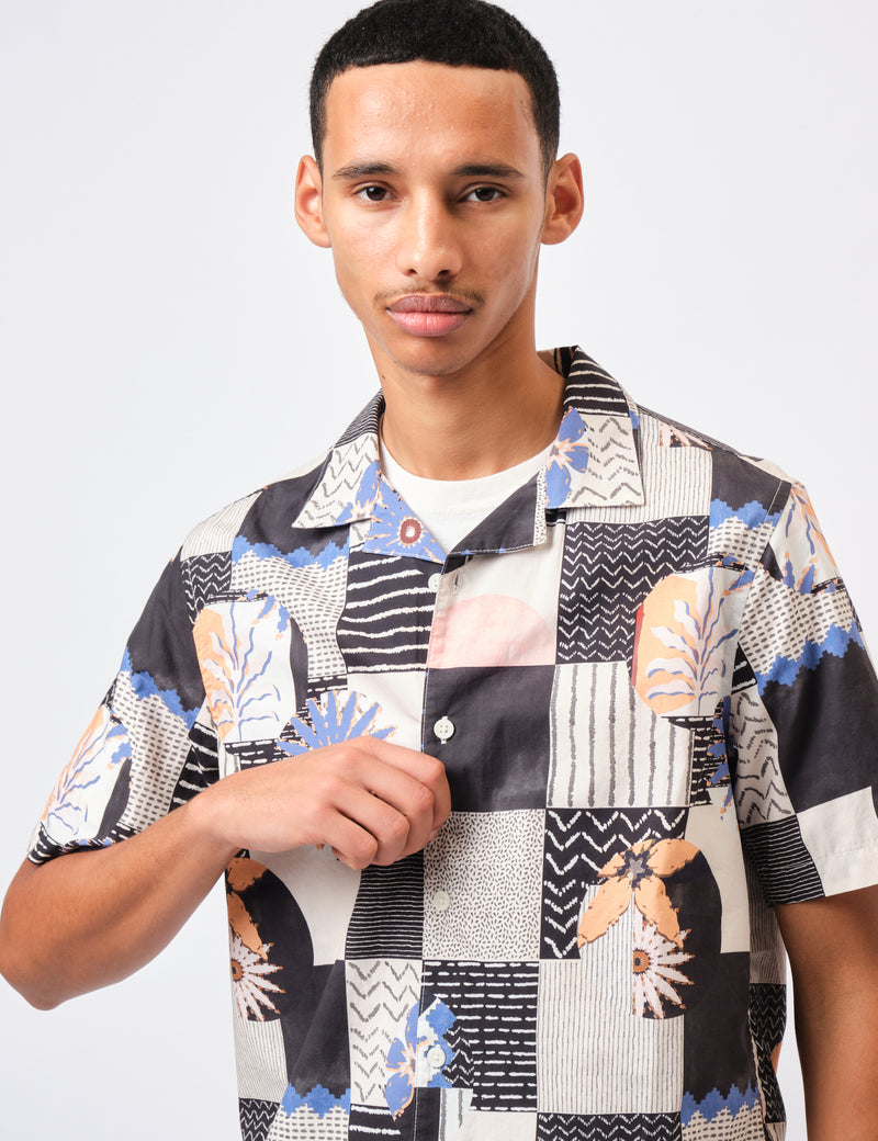 Wax London Didcot Short Sleeve Shirt (Striped Dobby) - Black/Multi