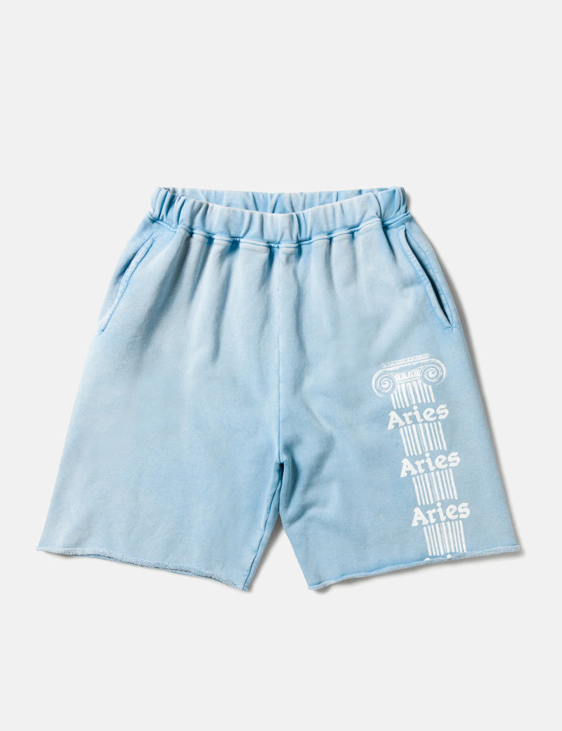 Aries Aged Ancient Column Sweat Shorts - Pale Blue