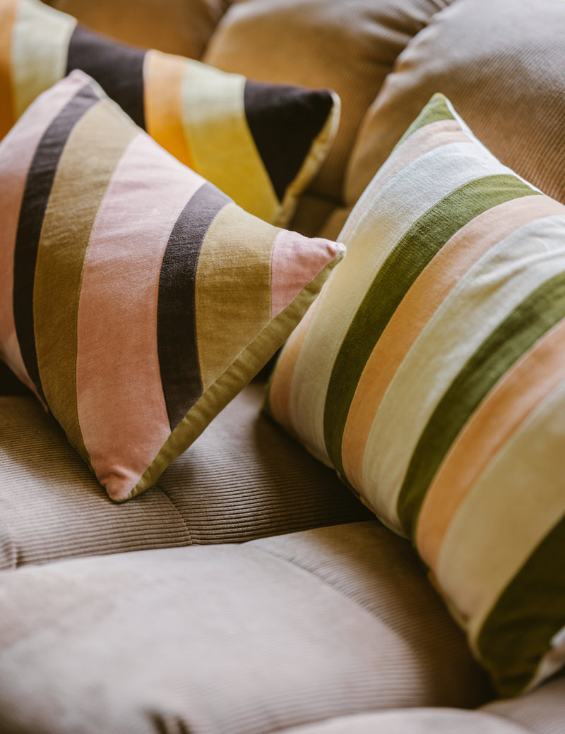 Hkliving Striped Velvet Cushion Fields (60X35Cm) - Beige