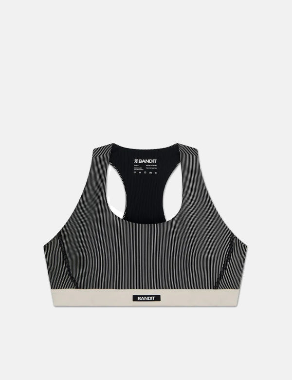 Bandit Women's Striped Cadence Run Bra - Black w/ Chalk