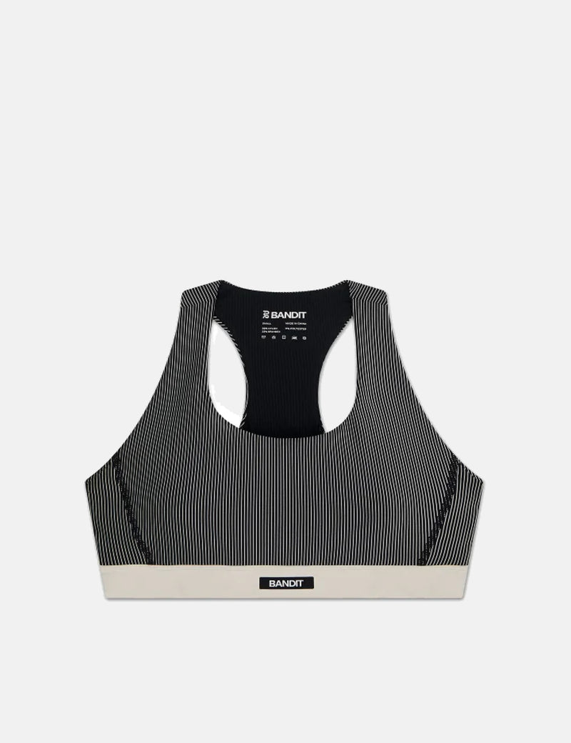 Bandit Women's Striped Cadence Run Bra - Black w/ Chalk