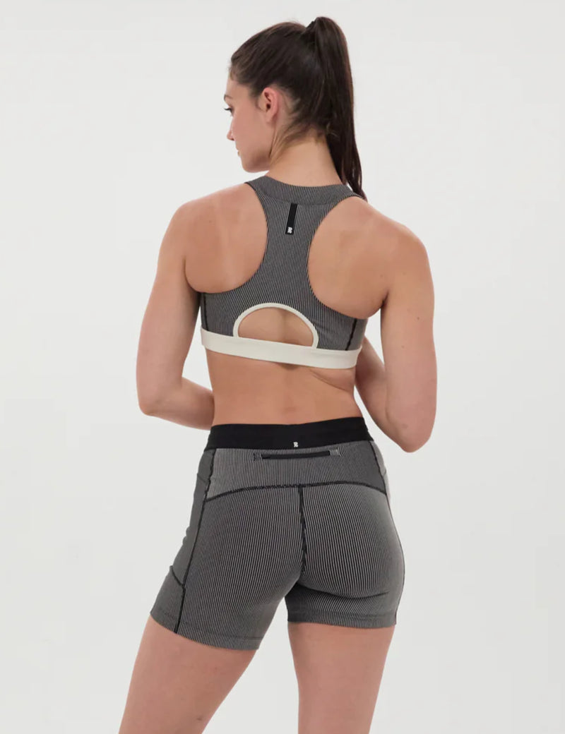 Bandit Women's Striped Cadence Run Bra - Black w/ Chalk