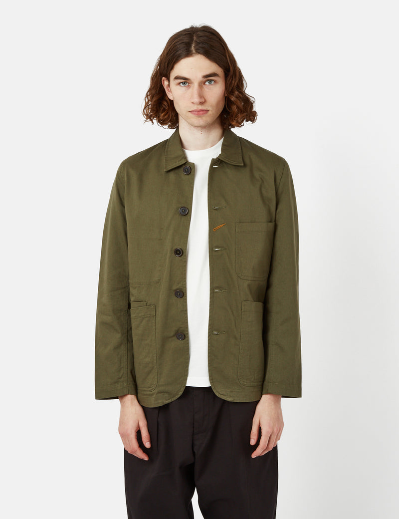 Universal Works Bakers Jacket Light Olive Green I Article.