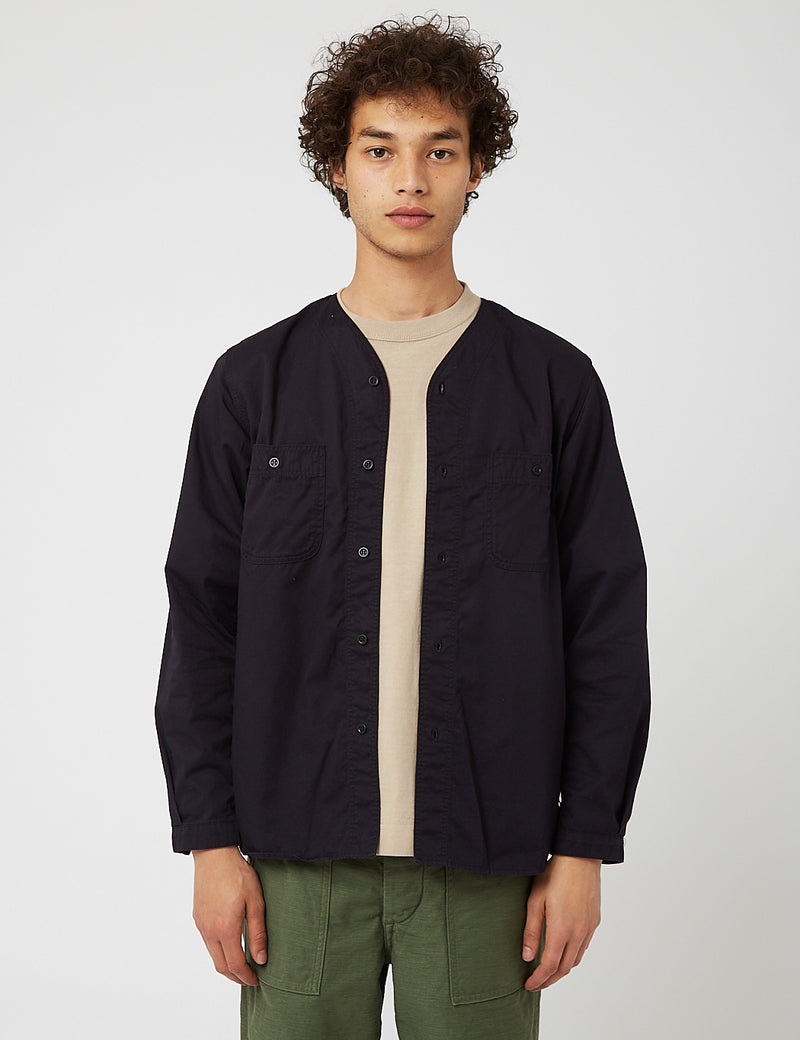 orSlow No Collar Shirt - Navy Blue