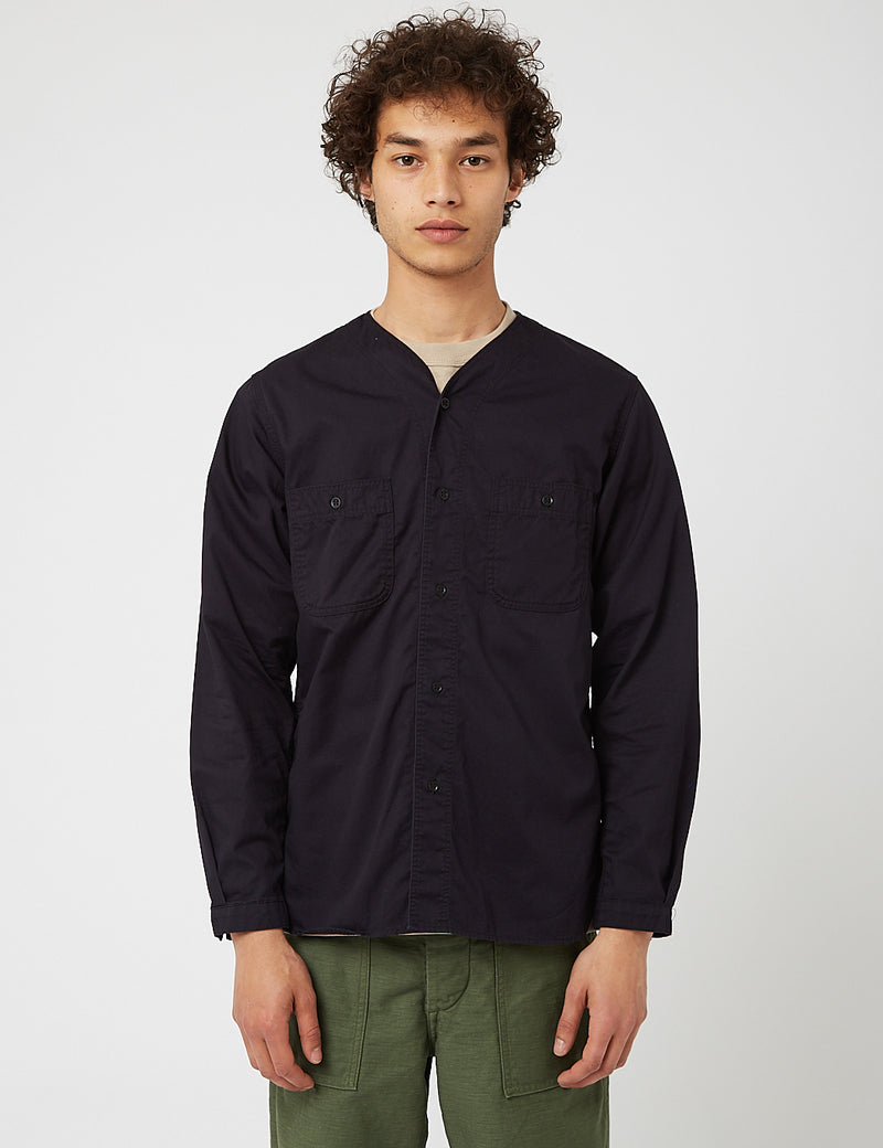 orSlow No Collar Shirt - Navy Blue