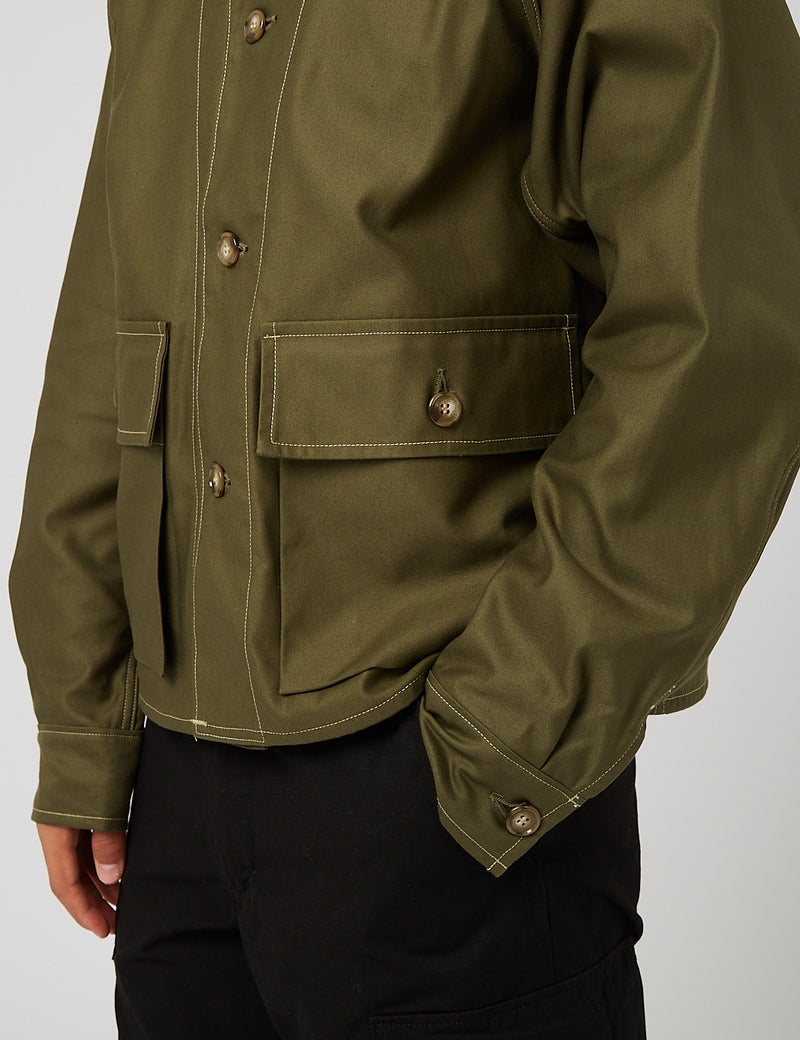 orSlow Lined Short Overall Jacket - Army Green/Karo