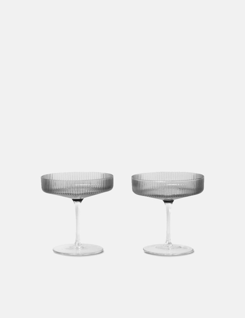 Ferm Living Ripple Champagne Saucer (Set of 2) - Smoked Grey