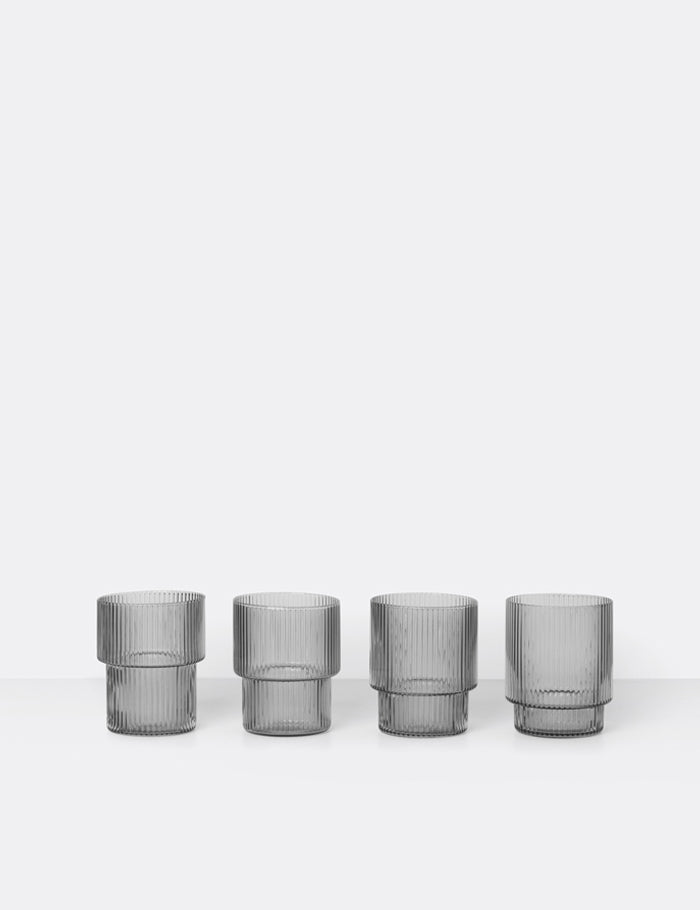 Ferm Living Ripple Glass Set of 4 (Medium) - Smoked Grey