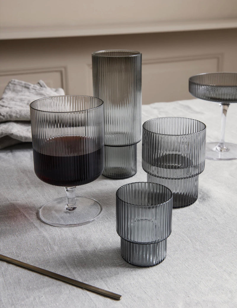 Ferm Living Ripple Long Drink Glasses (Set of 4) - Smoked Grey