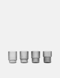 Ferm Living Ripple Glass Set of 4 (Small) - Smoked Grey