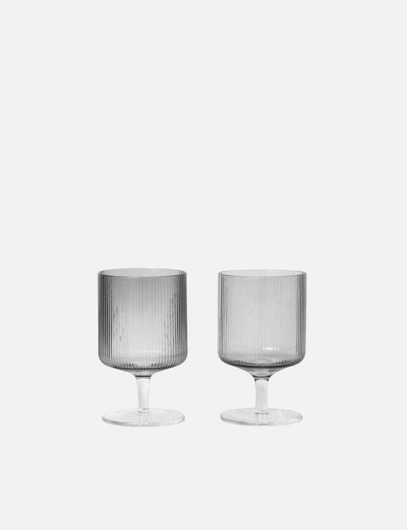 Ferm Living Ripple Wine Glasses (Set of 2) - Smoked Grey