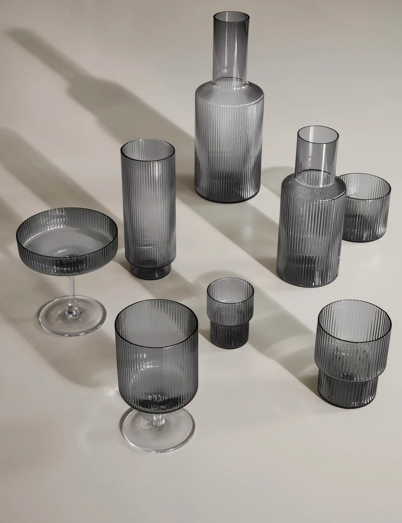 Ferm Living Ripple Wine Glasses (Set of 2) - Smoked Grey