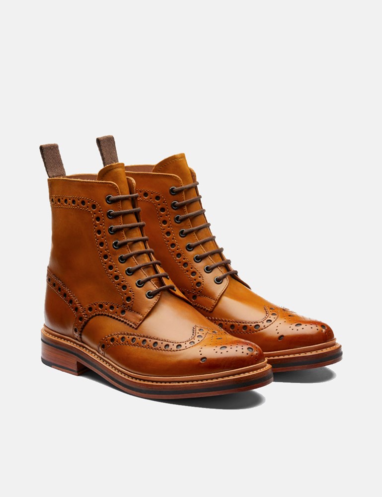 Grenson Fred Brogue Boot Leather Tan Article
