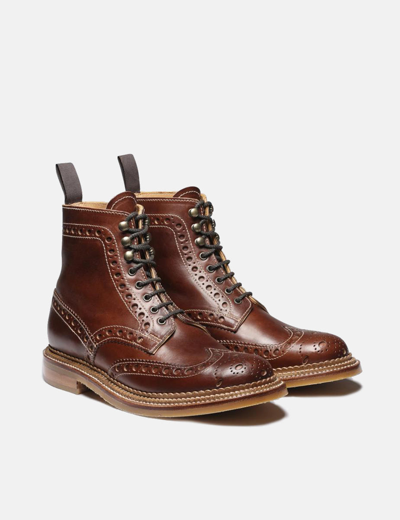 Grenson Fred Triple Brogue Brogue Boot (Chromexcel Leather) - Dark Brown