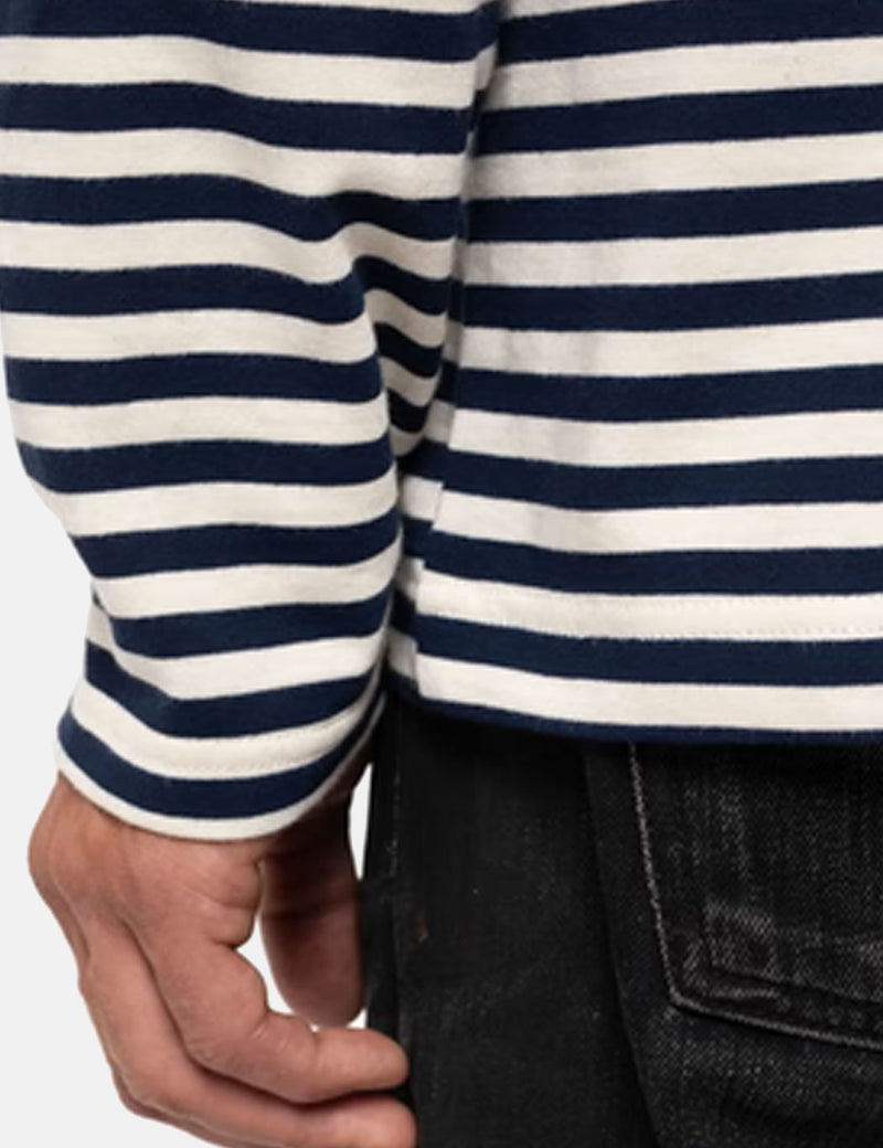 Nudie Charles Breton StripeTシャツ-ブルー/オフホワイト