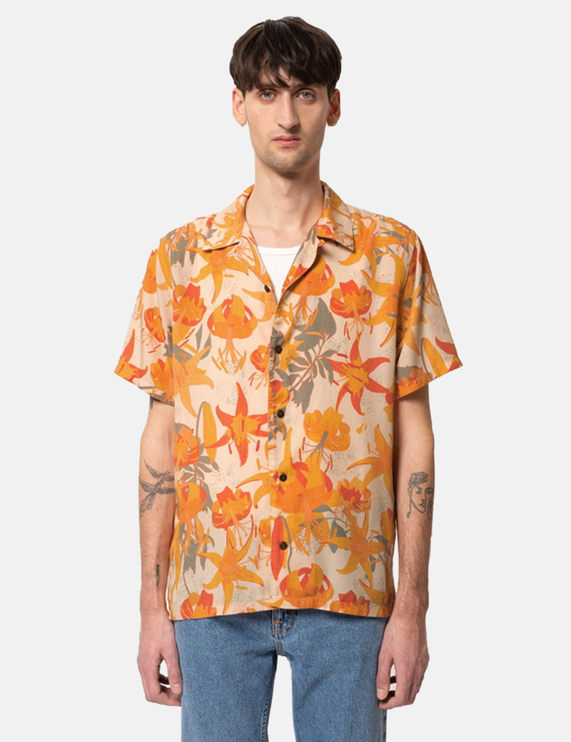 Nudie Arvid Lilies Shirt - Cream