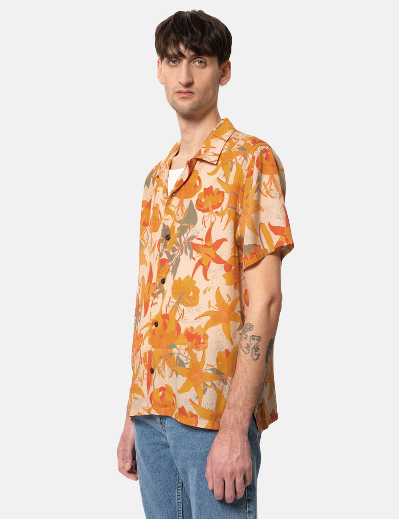 Nudie Arvid Lilies Shirt - Cream