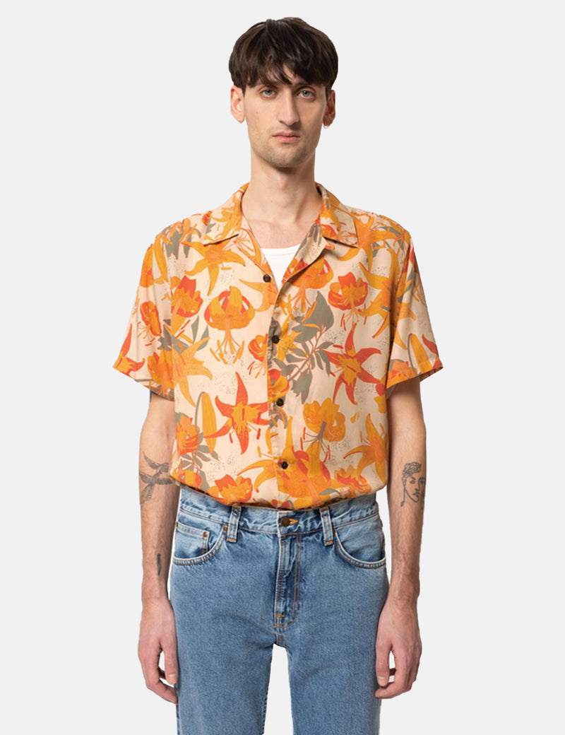 Nudie Arvid Lilies Shirt - Cream