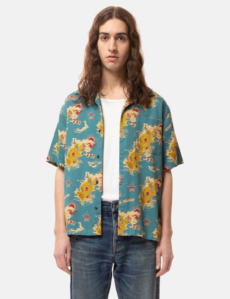 Nudie Aron Islands Shirt - Teal Green