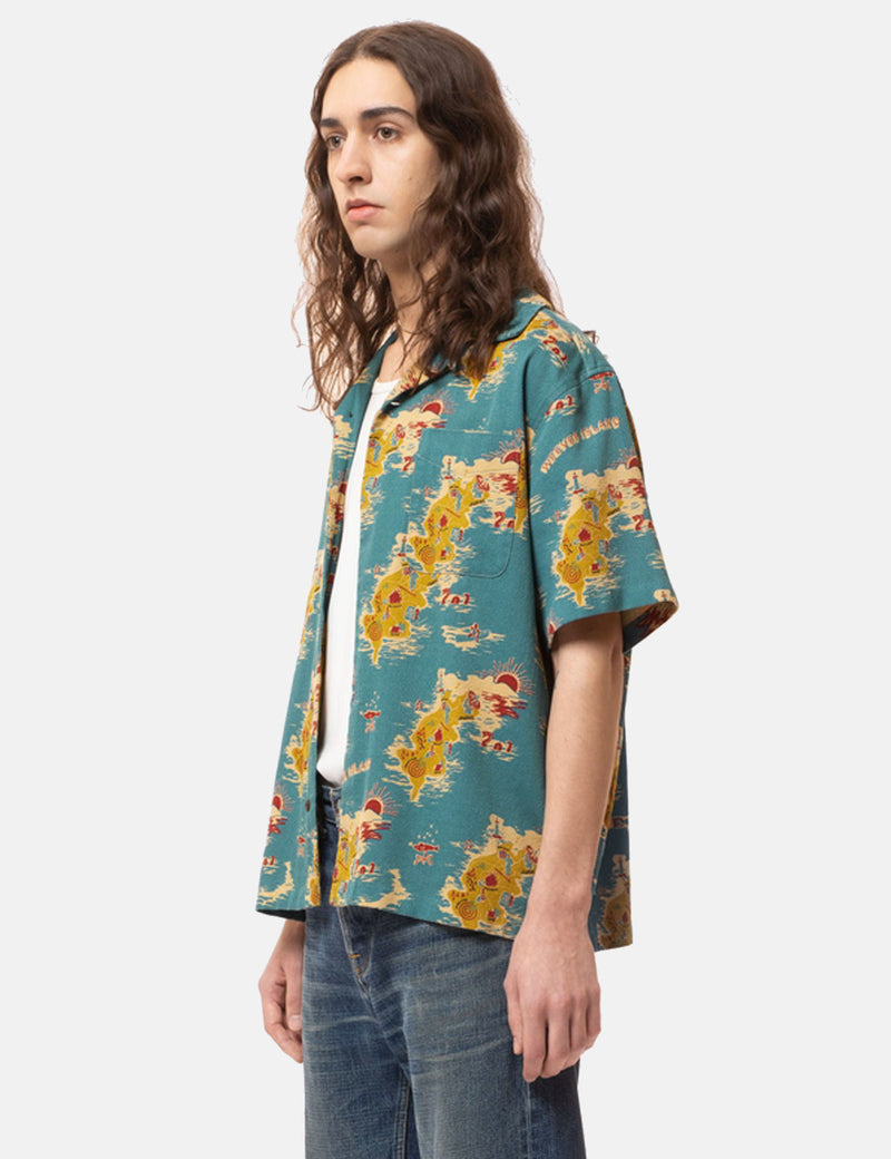 Nudie Aron Islands Shirt - Teal Green
