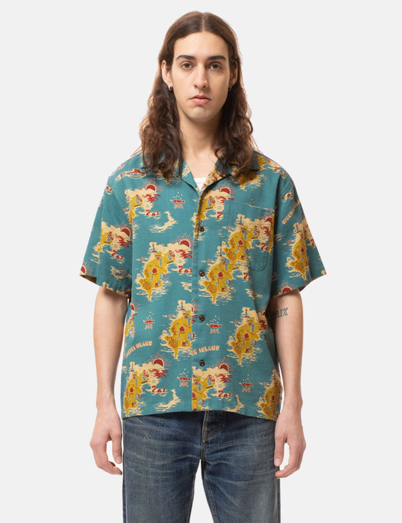Nudie Aron Islands Shirt - Teal Green