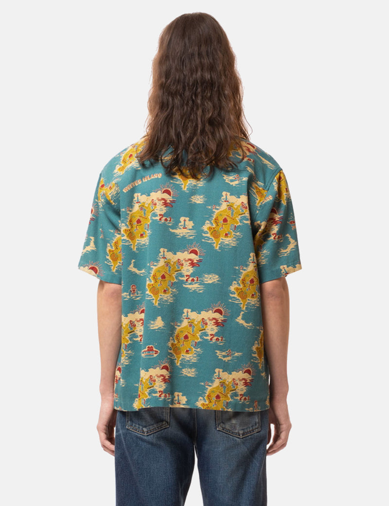 Nudie Aron Islands Shirt - Teal Green