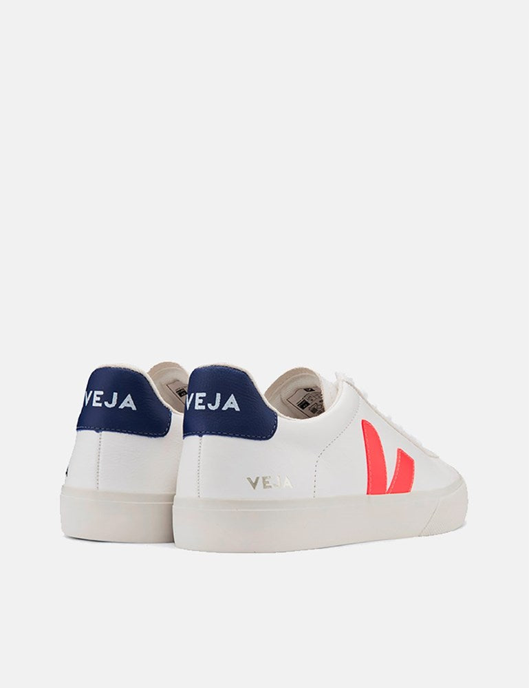 Womens Veja Campo Trainers (Chrome Free Leather) - White/Orange-Fluo/Cobalt