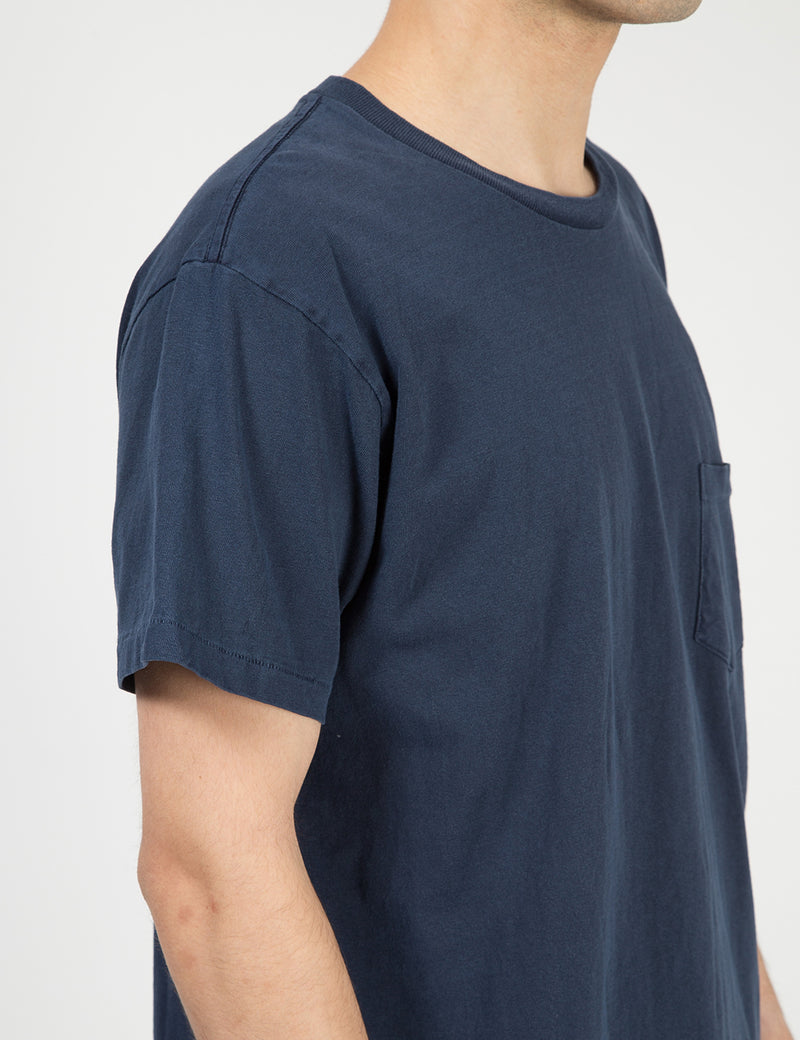 Velva Sheen Pigment Gefärbt USA Made T-Shirt (Tasche) - Marineblau