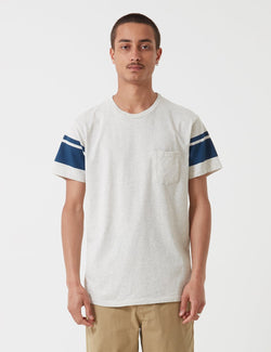 Velva Sheen College Arm Stripe USA Made T-shirt - Oatmeal/Navy
