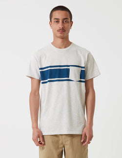 Velva Sheen College Stripe USA Made T-shirt - Oatmeal/Navy