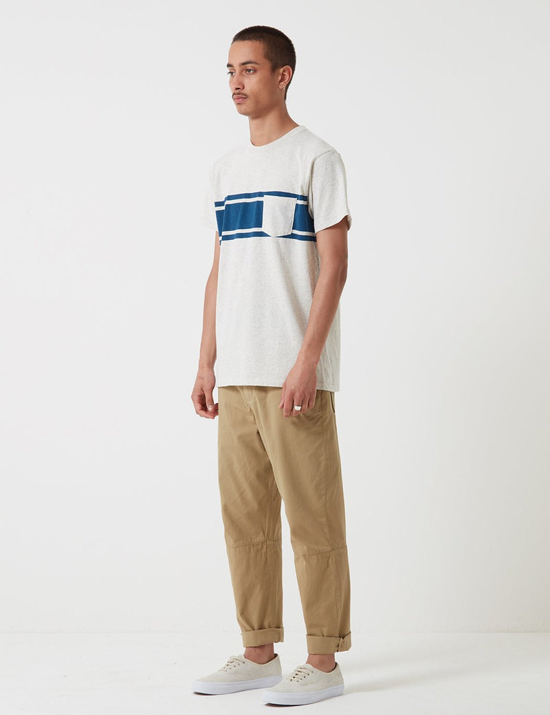 Velva Sheen College Stripe USA Made T-shirt - Oatmeal/Navy