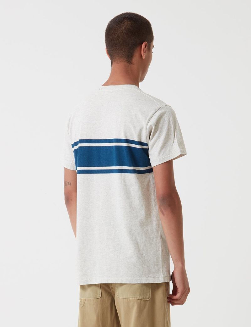 Velva Sheen College Stripe USA Made T-shirt - Oatmeal/Navy