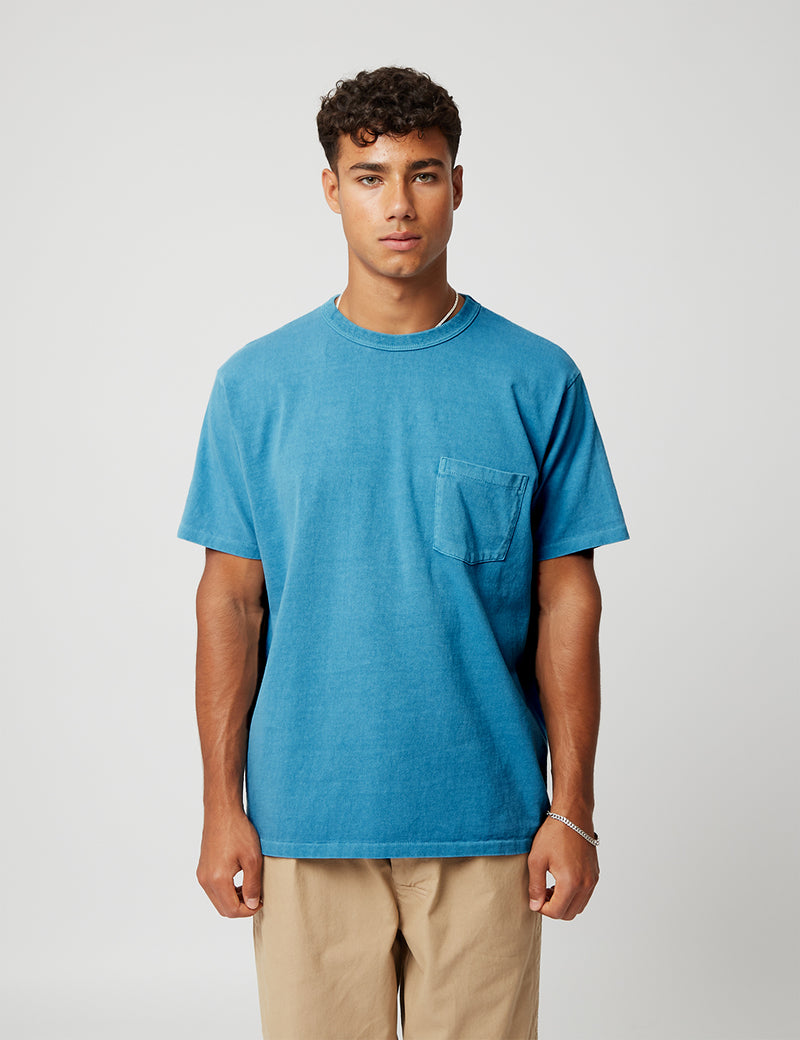 Velva Sheen Pigment Dyed USA Made Pocket T-Shirt-Azure Blue